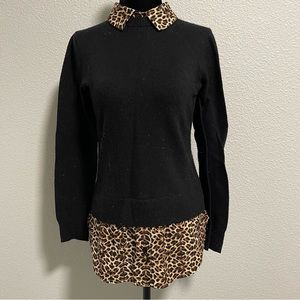 TopShop | Black Sweater with Leopard Shirt Style